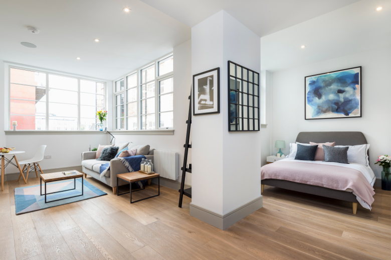 Cheviot House, Whitechapel, London E1, interior, open plan studio living