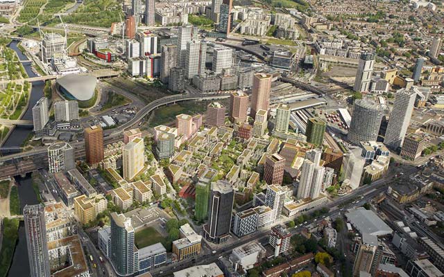 The Carpenters Estate regeneration, aerial image, Stratford, Newham. 