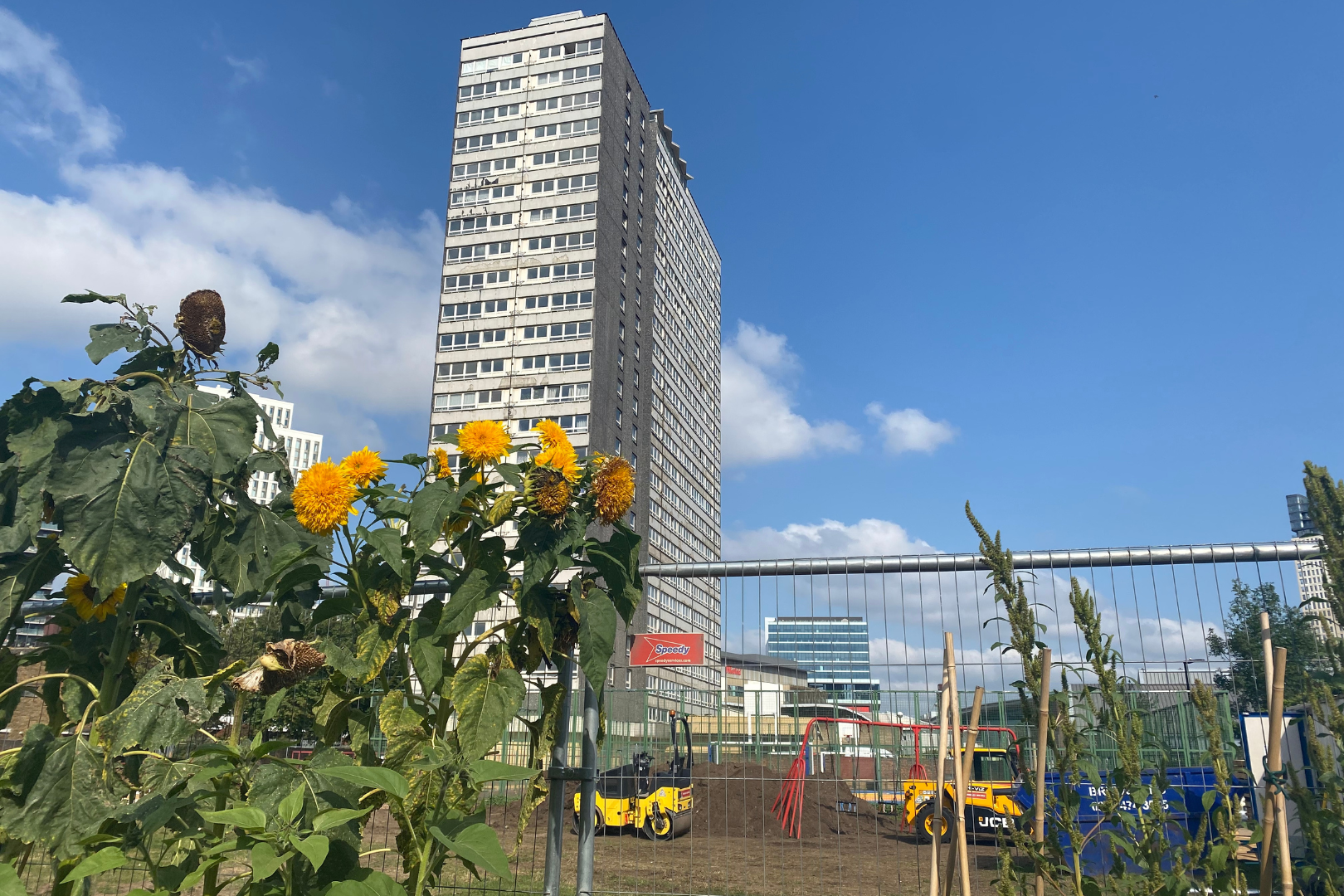 Diggers on site at Carpenters Estate Central Green