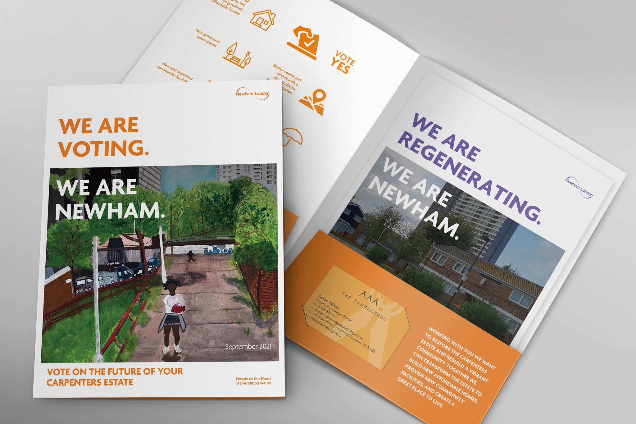 The Carpenters Estate ballot pack, including the Landlord Offer booklet and folder.