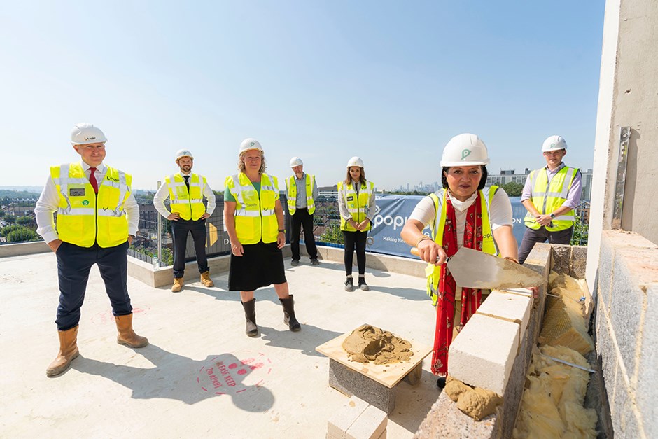 Populo Living and The Mayor of Newham – Rokhsana Fiaz (OBE), at the topping out ceremony, The Didsbury, East Ham, Newham.